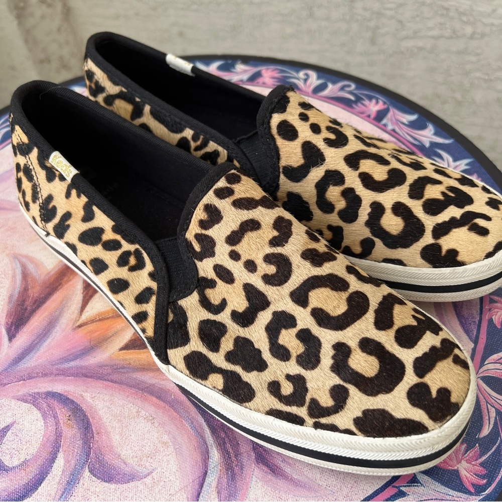 Keds x Kate Spade Leopard Pony Hair Double Decker Slip-On Sneakers Sz 8 - Picture 9 of 9